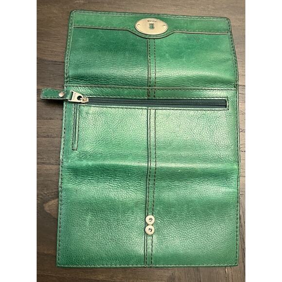 Vintage Fossil Marlow Trifold Checkbook Wallet Leather Kelly Green Keyper Cards - Picture 6 of 16